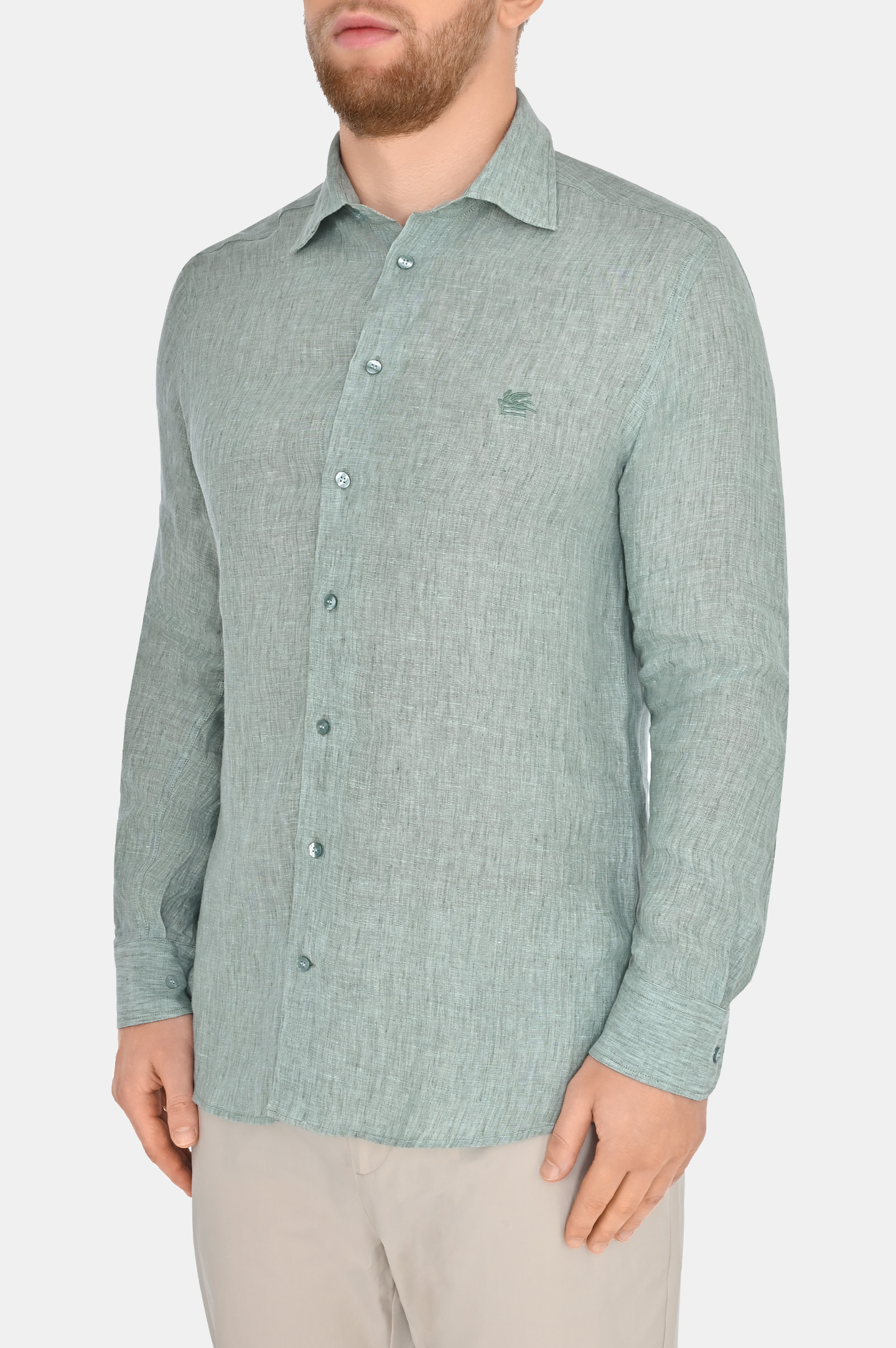 Рубашка из льна ETRO MRIB0002 99TU3D6 , цвет: Зеленый, Мужской
