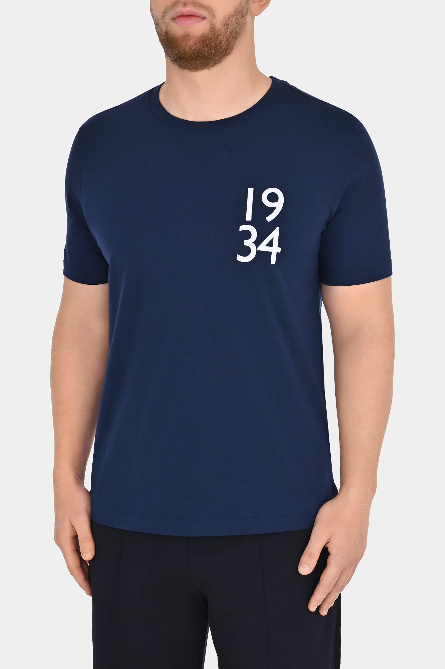 Хлопковая футболка с логотипом CANALI MJ02039 T0806/1, цвет: Темно-синий, Мужской