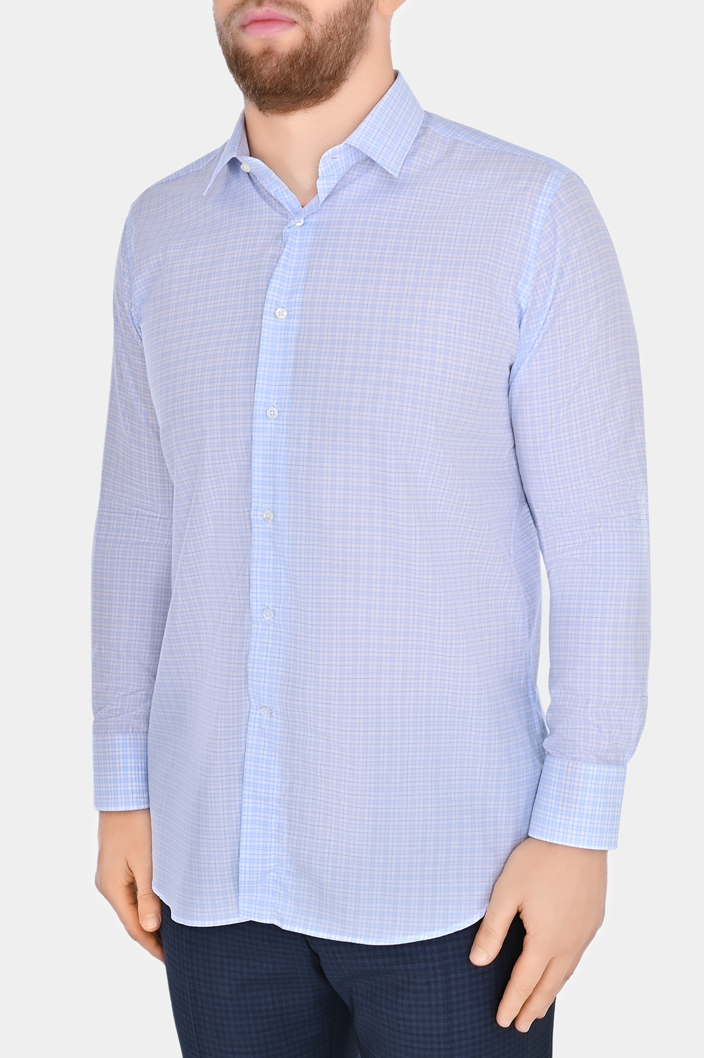Хлопковая рубашка с принтом клетка CANALI GD03154 7A1, цвет: Белый, Мужской