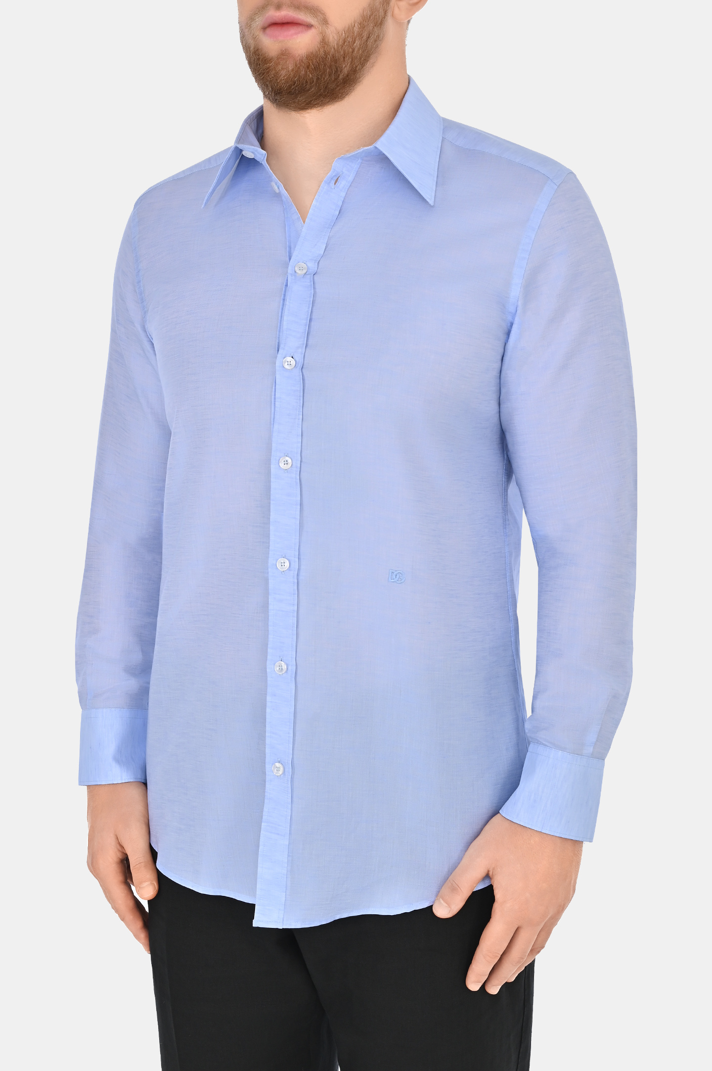 Рубашка из хлопка и льна DOLCE & GABBANA G5LH9Z FUTB6, цвет: Голубой, Мужской