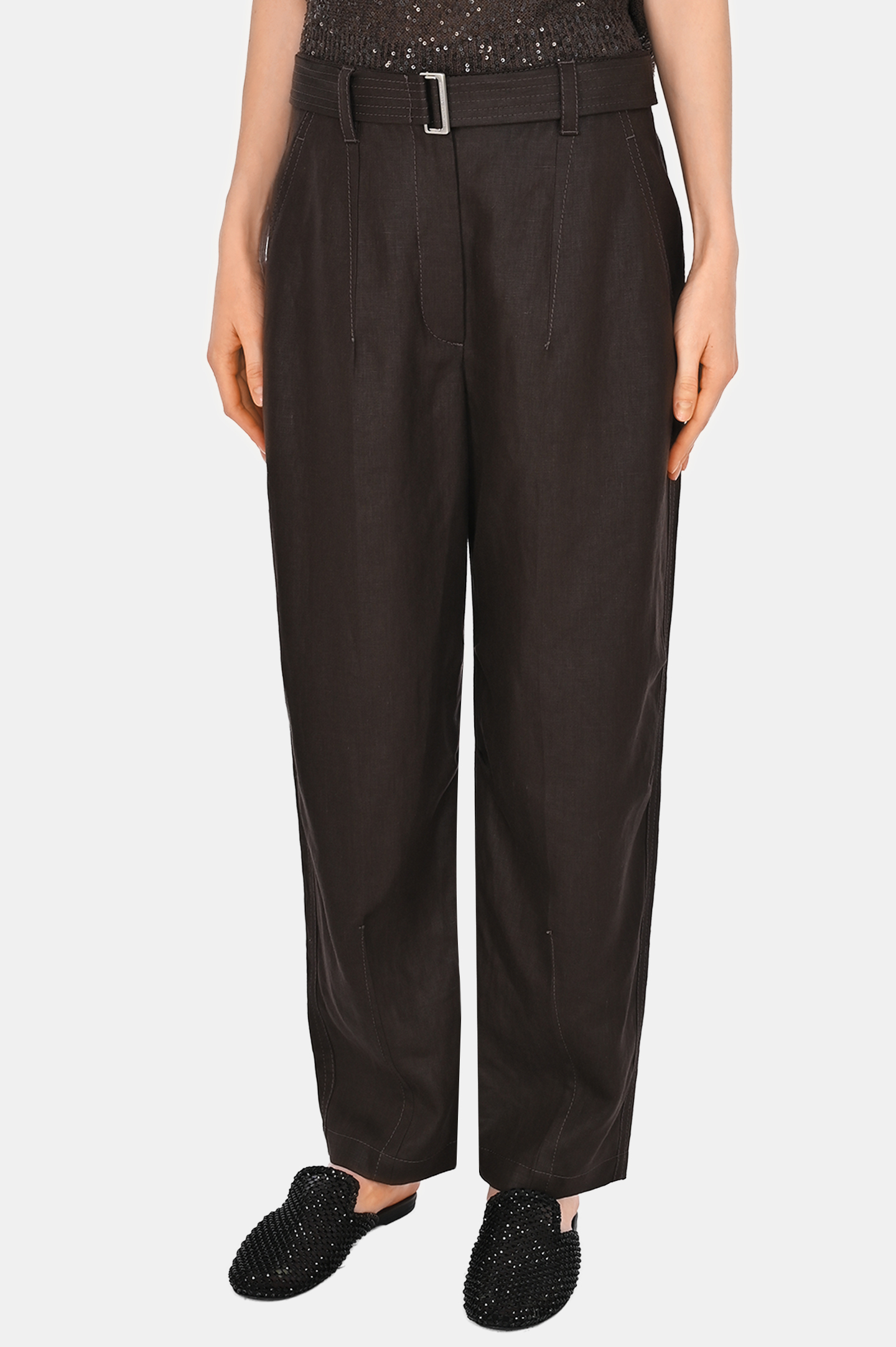 Брюки+пояс BRUNELLO  CUCINELLI ML142P8559, цвет: Темно-коричневый, Женский