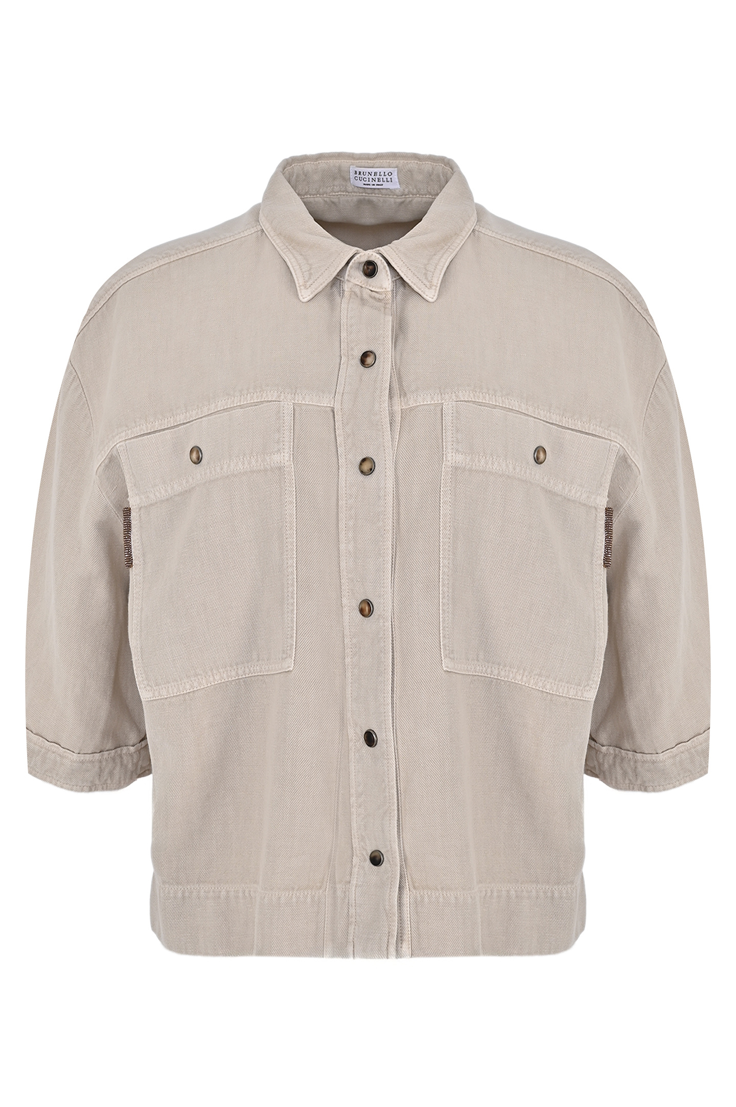 Джинсовая блуза с карманами свободного кроя BRUNELLO  CUCINELLI ML996MH636, цвет: Светло-бежевый, Женский