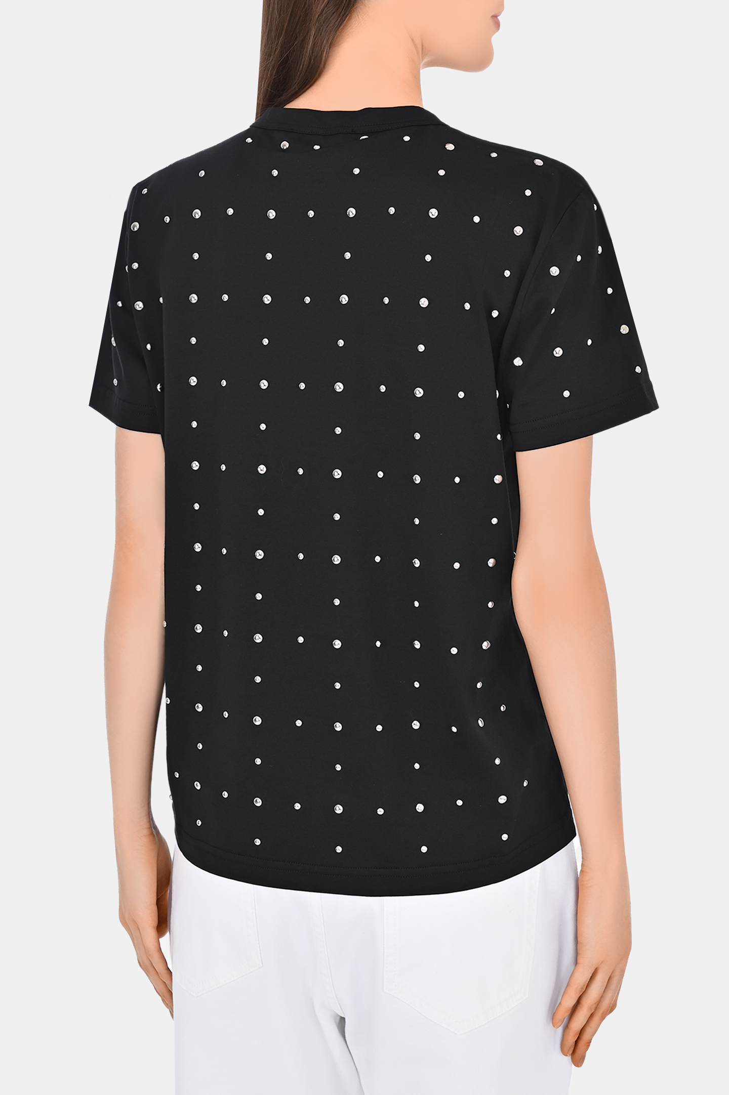 Хлоковая футболка со стразами FABIANA FILIPPI JED274F445H484, цвет: Черный, Женский