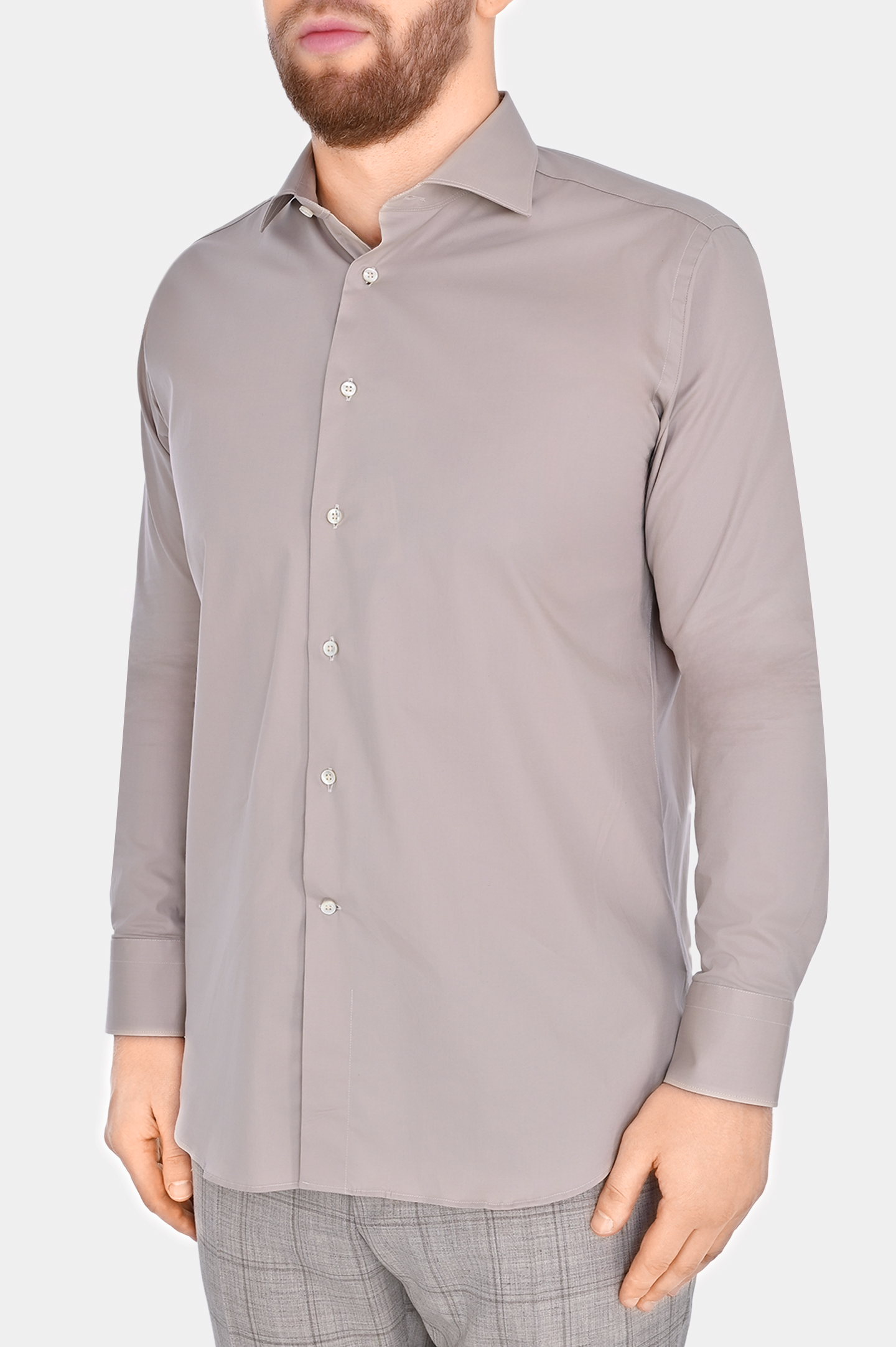 Рубашка из хлопка и эластана CANALI GD02832 7C3/1, цвет: Светло-бежевый, Мужской