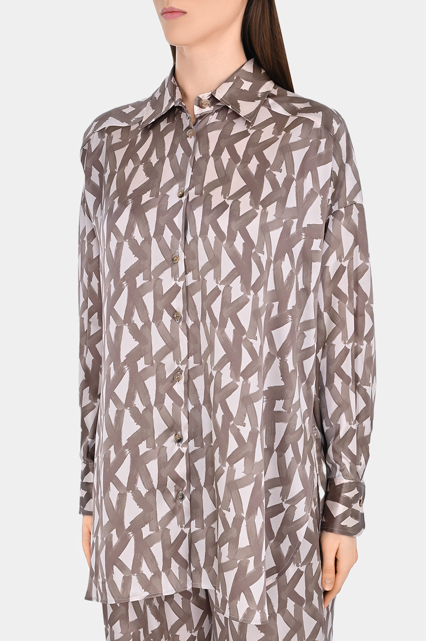 Шелковая блуза с принтом KITON D51402K0978C1, цвет: Бежевый, Женский