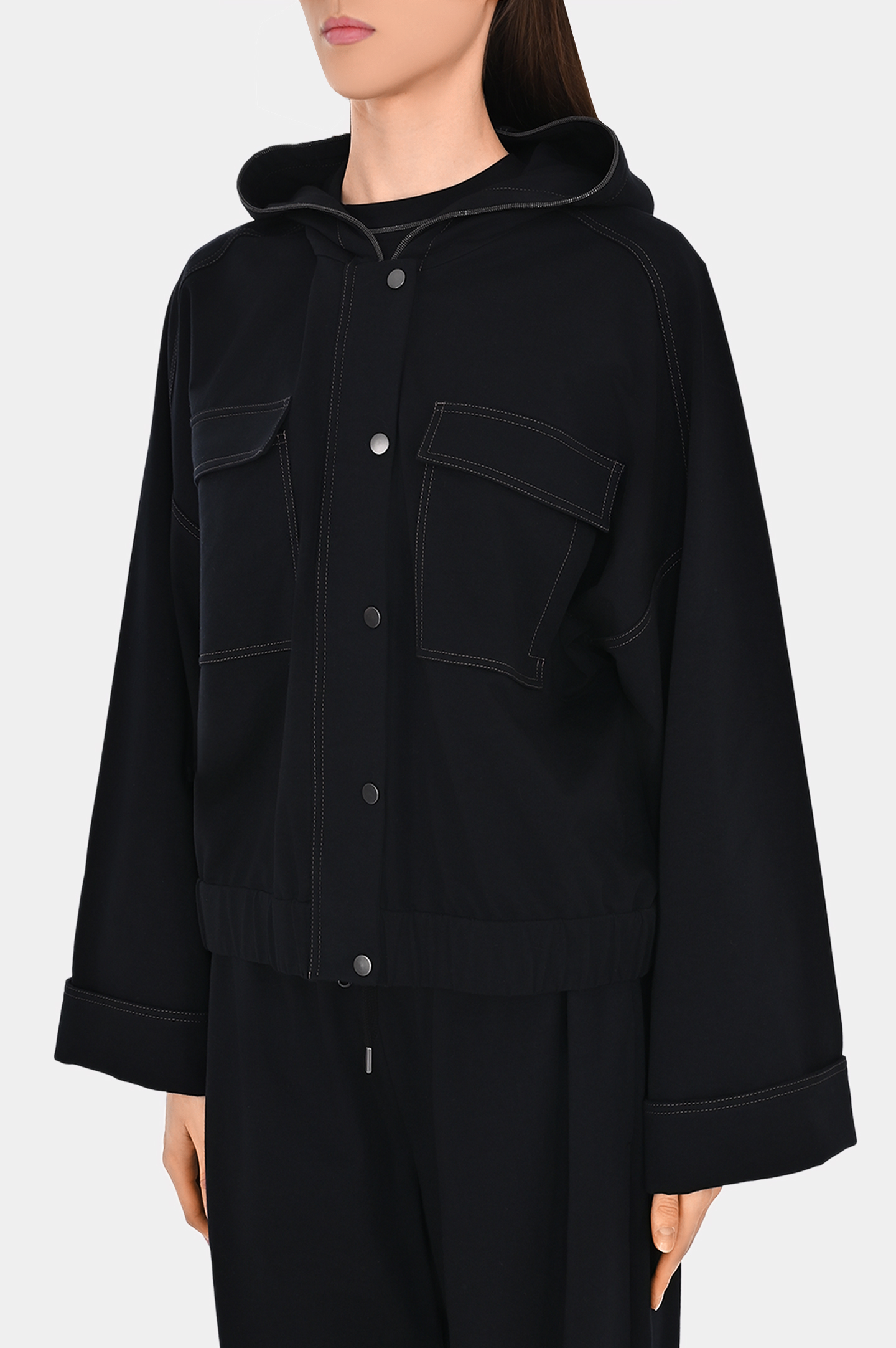 Куртка с капюшоном свободного кроя с карманами BRUNELLO  CUCINELLI MH827EM616, цвет: Черный, Женский