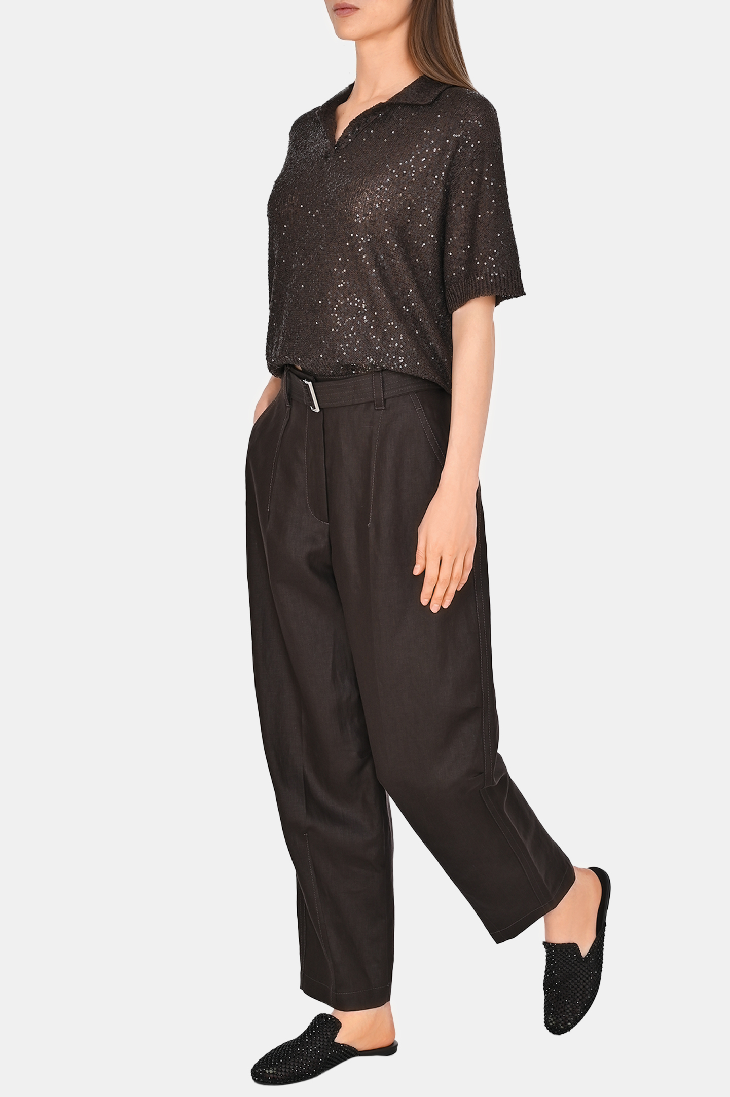 Брюки+пояс BRUNELLO  CUCINELLI ML142P8559, цвет: Темно-коричневый, Женский