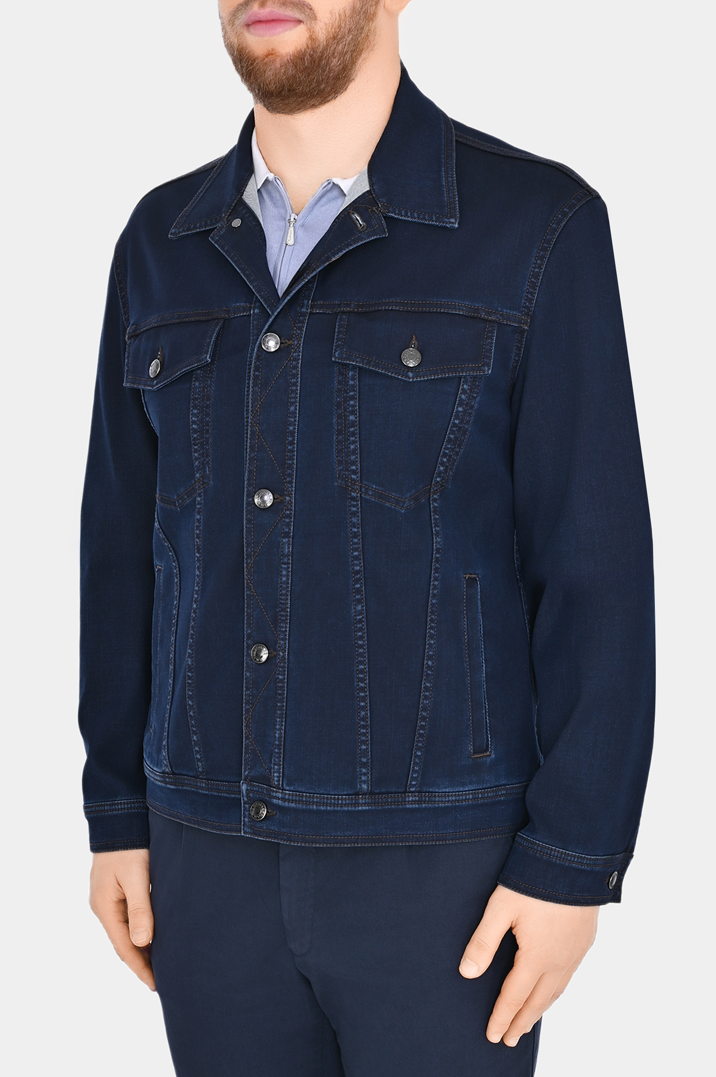 Джинсовая куртка с карманами CANALI SG02964 O40895W, цвет: Темно-синий, Мужской