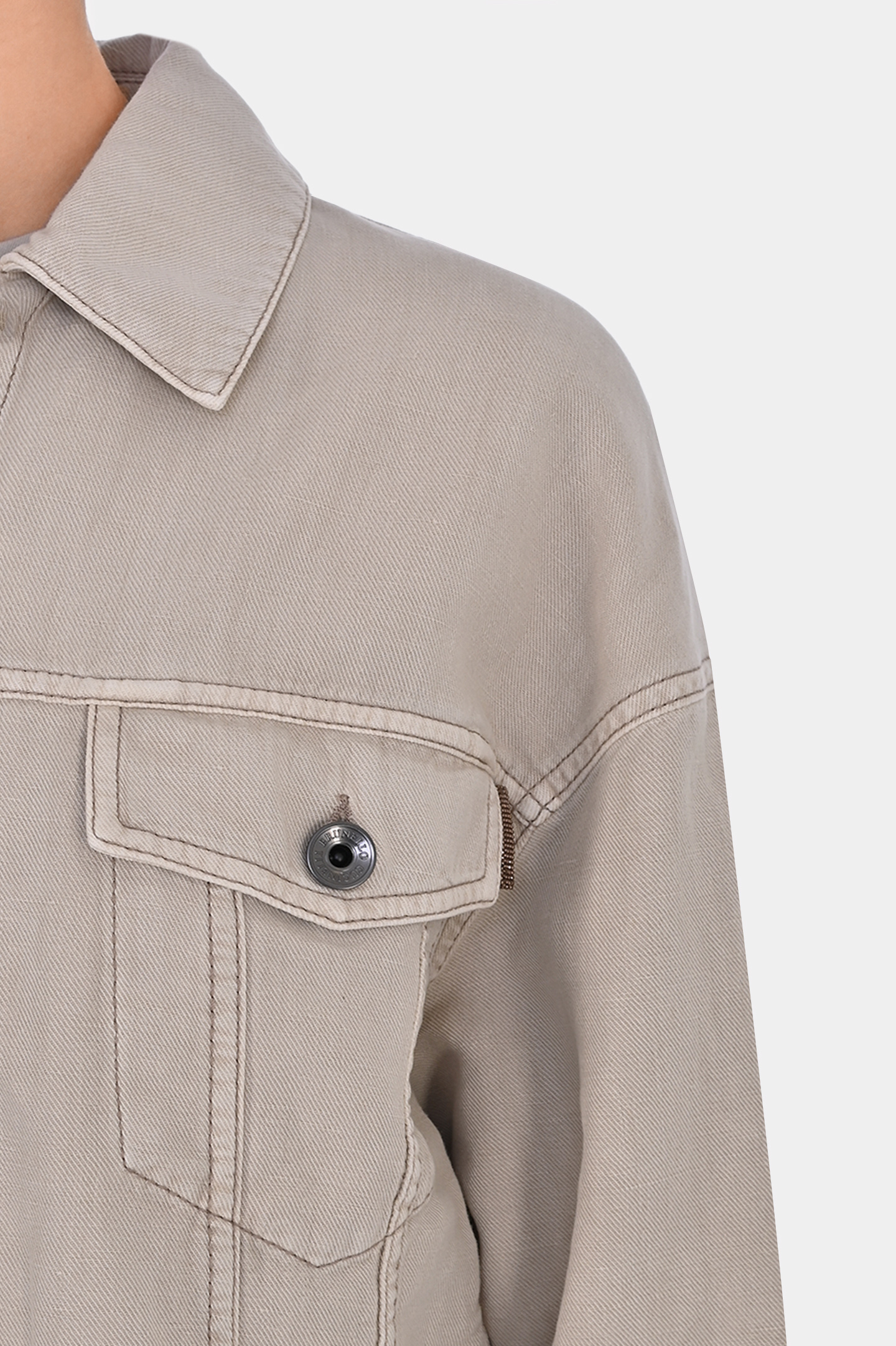 Джинсовая куртка с карманами BRUNELLO  CUCINELLI ML9962994, цвет: Светло-бежевый, Женский