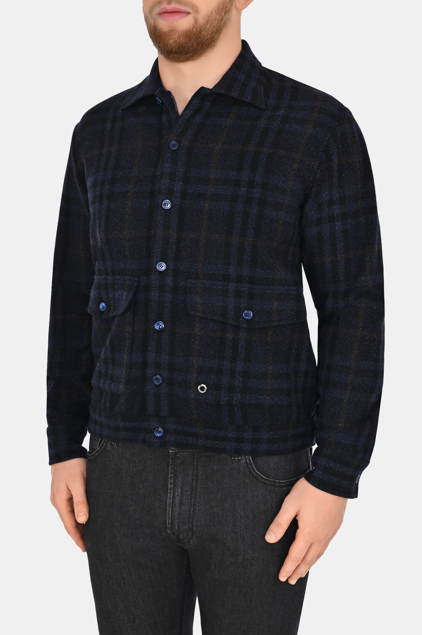 Рубашка-пиджак из шерсти и кашемира STEFANO RICCI MC007099 WC005P, цвет: Темно-синий, Мужской
