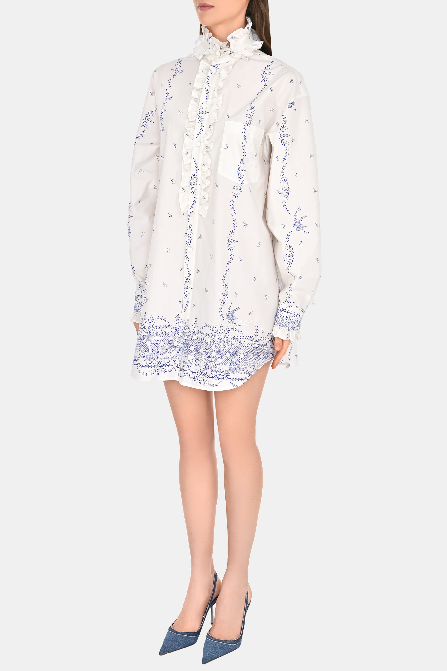 Платье-рубашка из хлопка с цветочным принтом PHILOSOPHY DI LORENZO SERAFINI A0453 737, цвет: Белый, Женский