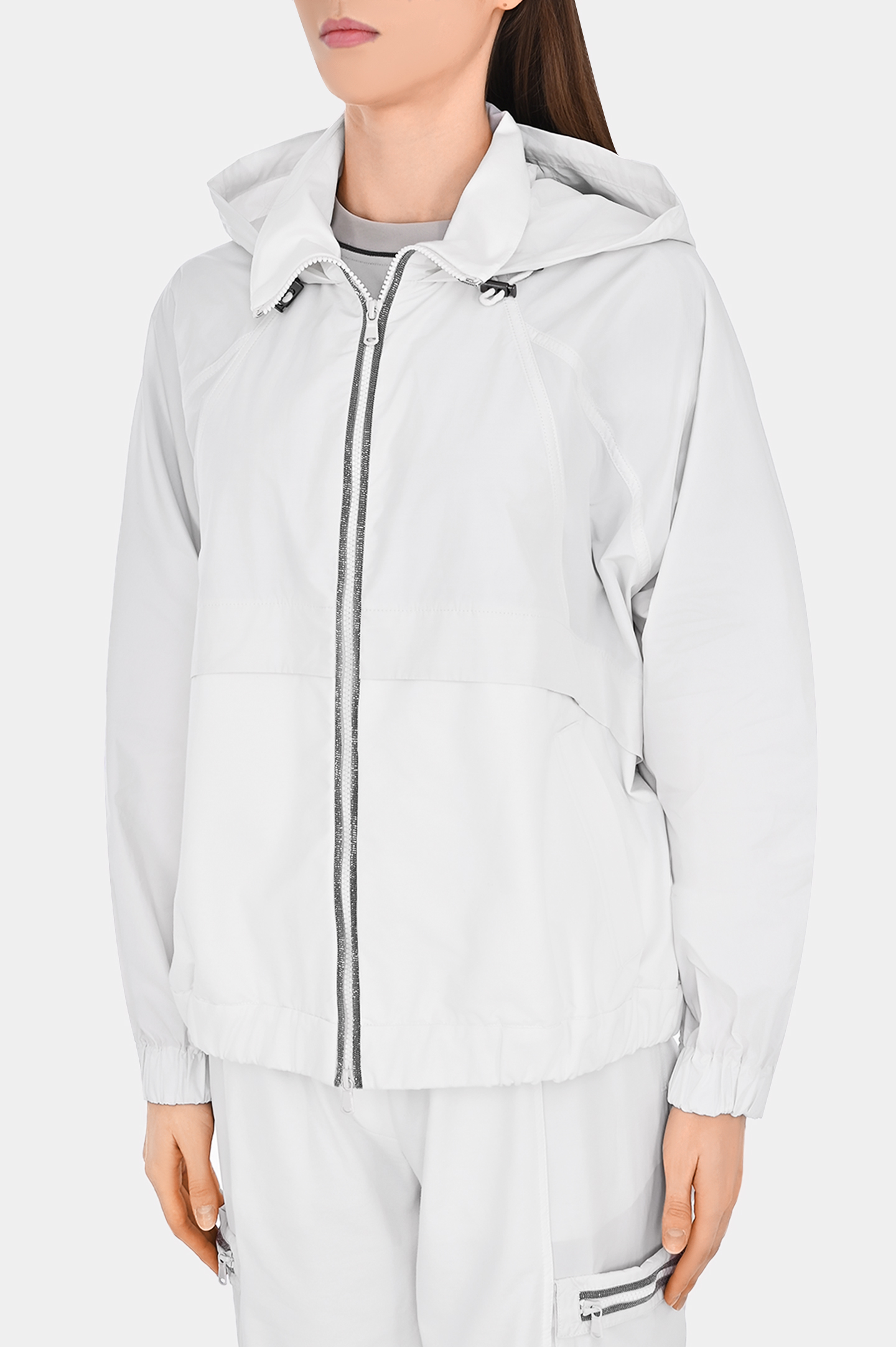 Спортивная куртка из полиэстера с капюшоном BRUNELLO  CUCINELLI MB574EP406, цвет: Белый, Женский