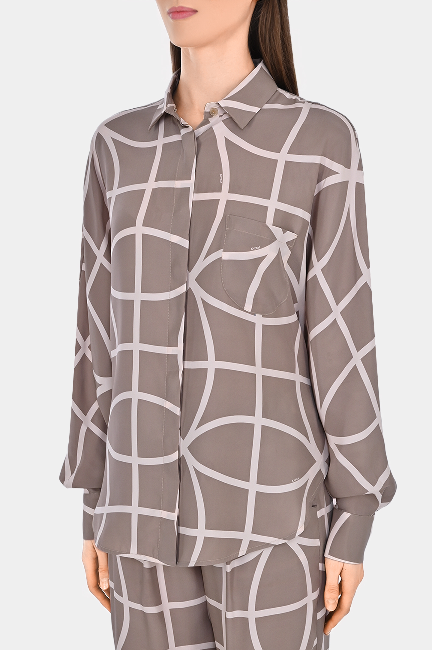 Шелковая блуза с принтом KITON D57405K0979C0, цвет: Бежевый, Женский