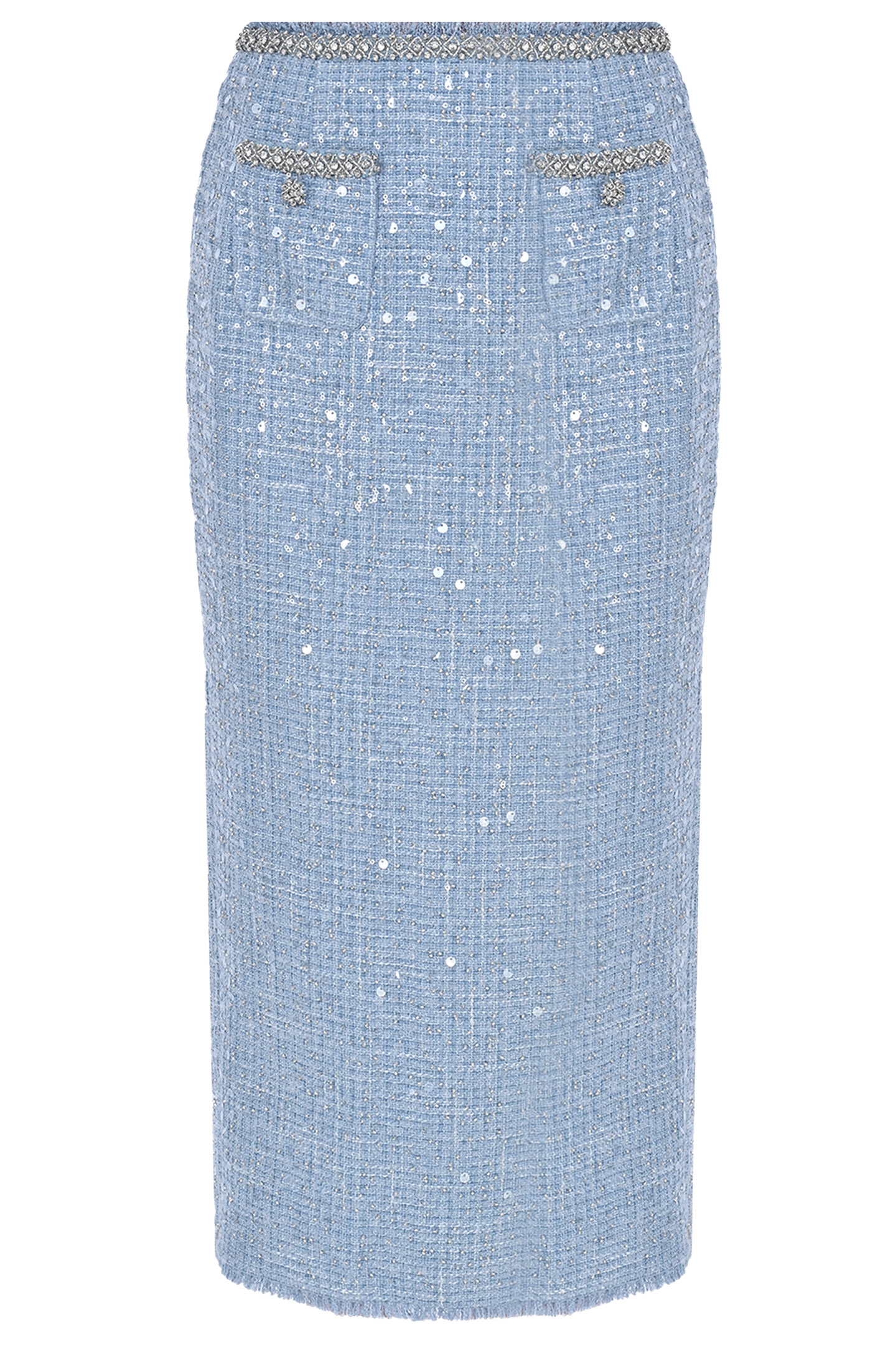 Юбка с пайетками и карманами SELF PORTRAIT RS24052MSKBL, цвет: Голубой, Женский