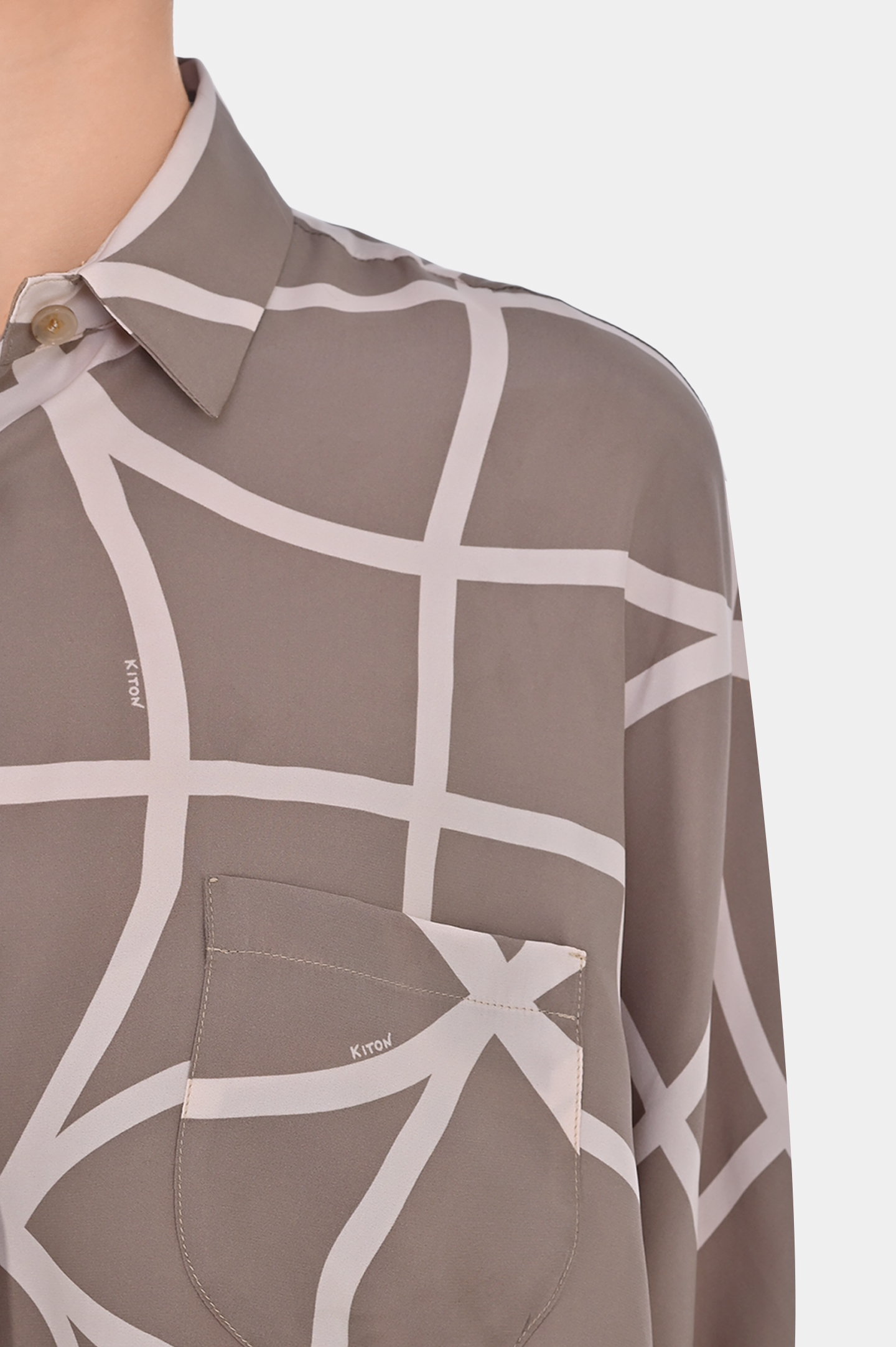 Шелковая блуза с принтом KITON D57405K0979C0, цвет: Бежевый, Женский
