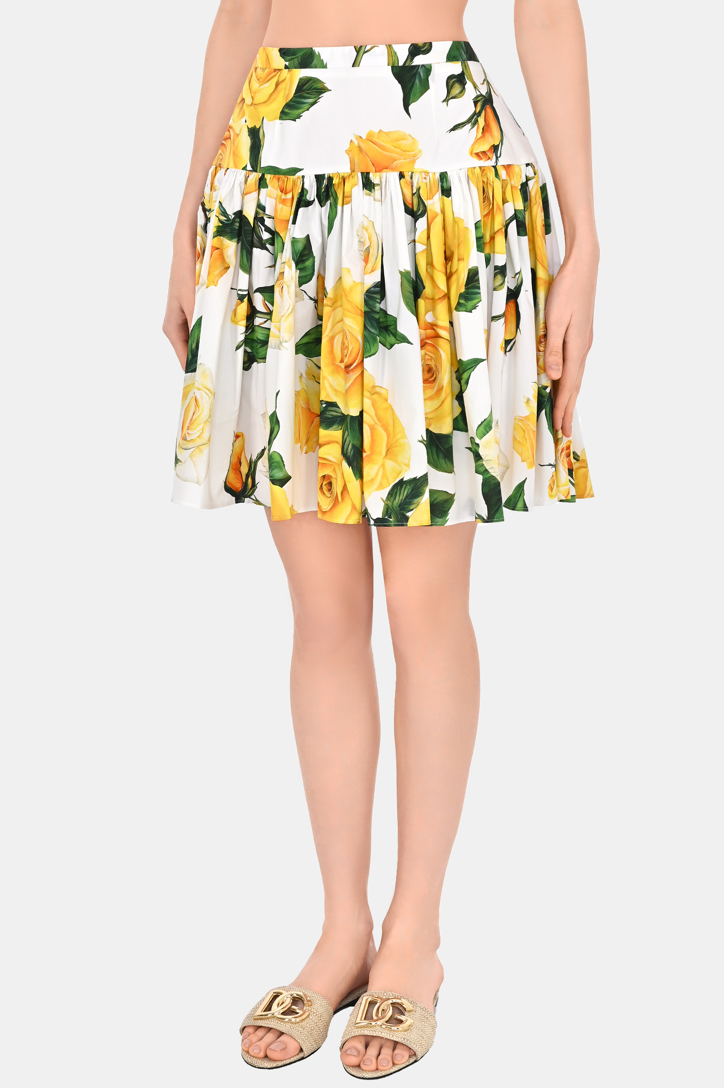 Хлопковая юбка с цветочным принтом и плиссировкой DOLCE & GABBANA F4CFAT HS5NK, цвет: Белый, Женский