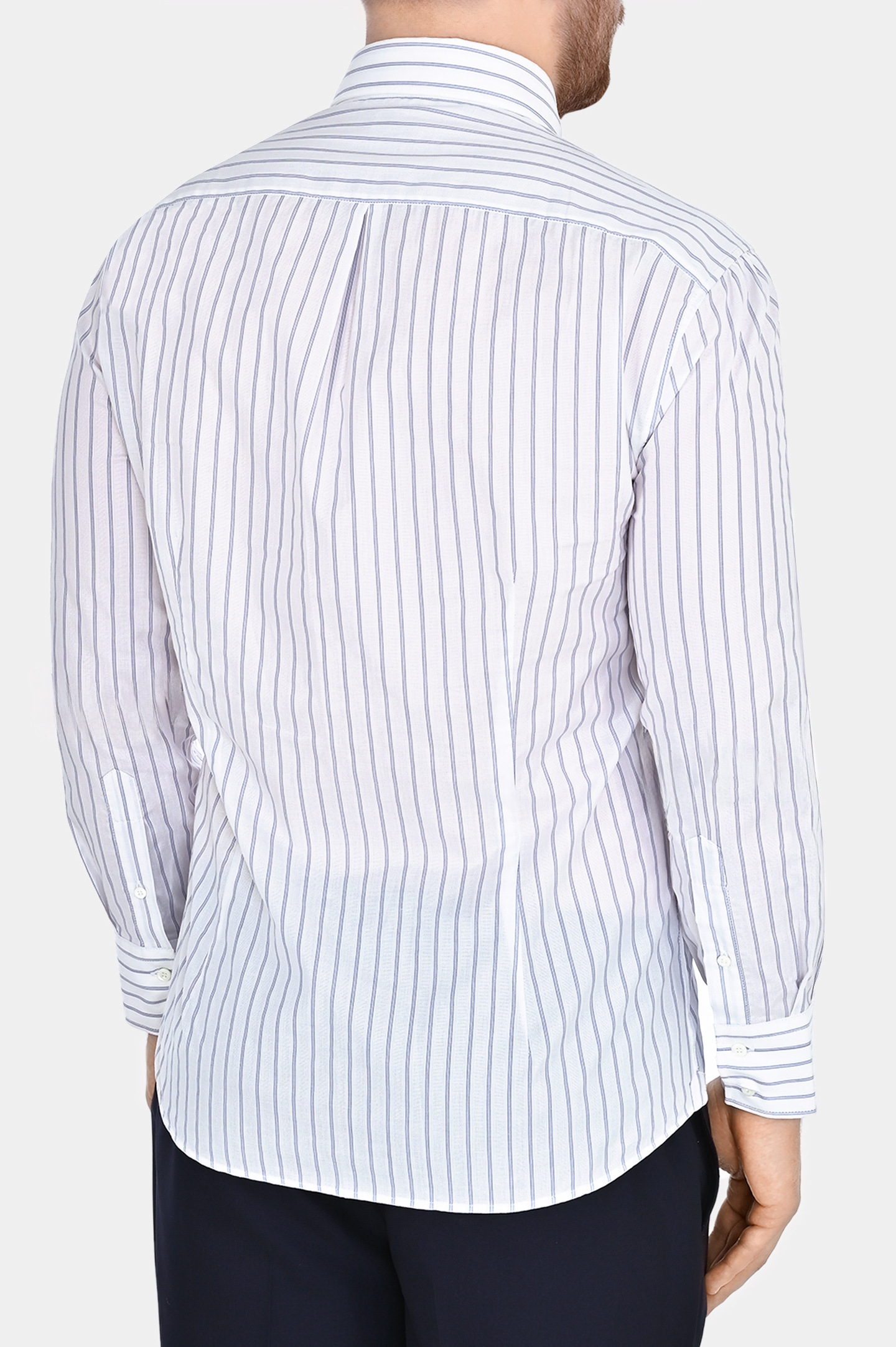 Хлопковая рубашка в полоску BRUNELLO  CUCINELLI MM6361716, цвет: Голубой, Мужской