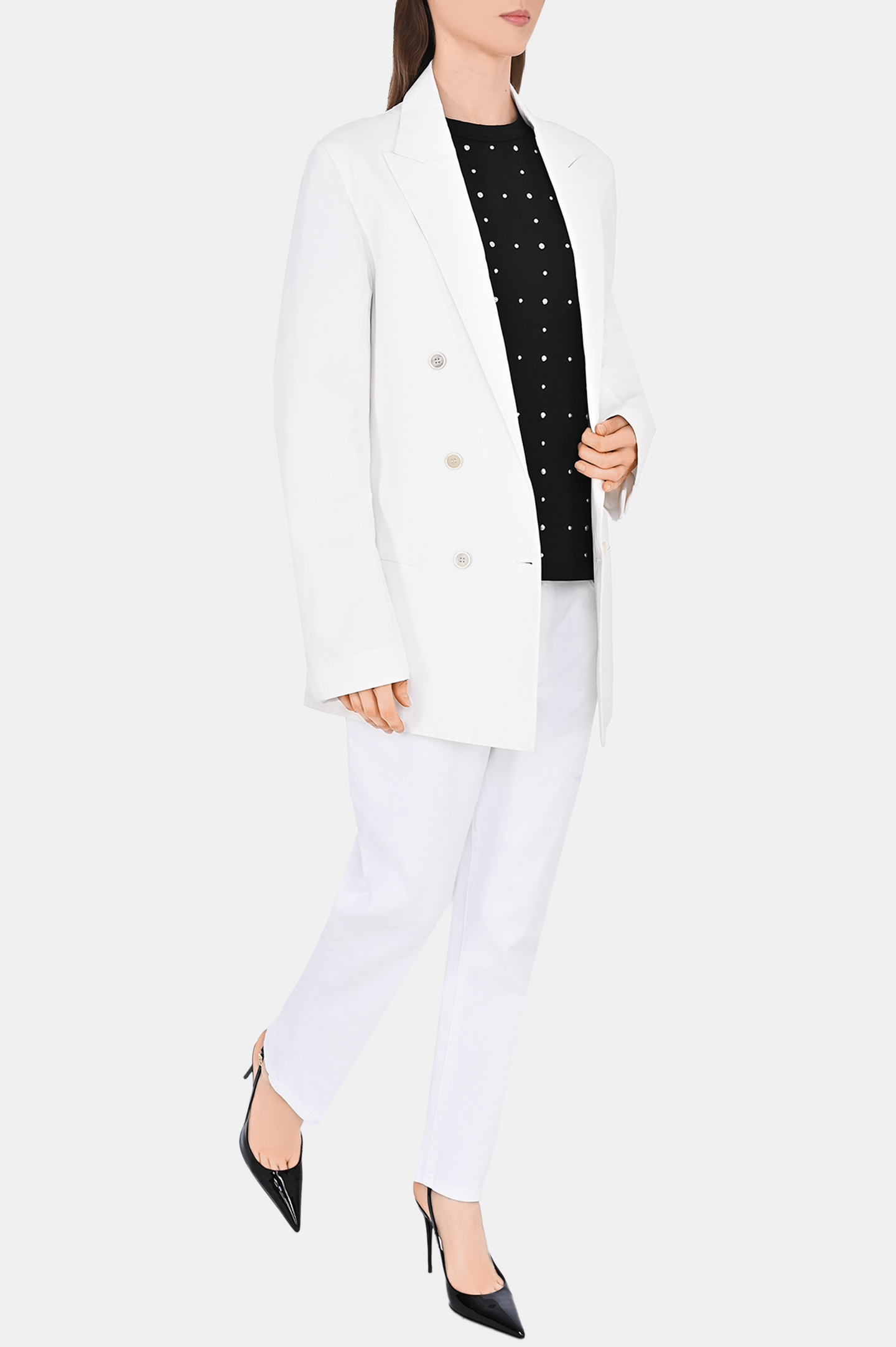 Жакет двубортный с карманами FABIANA FILIPPI GCD274F544 D672, цвет: Белый, Женский