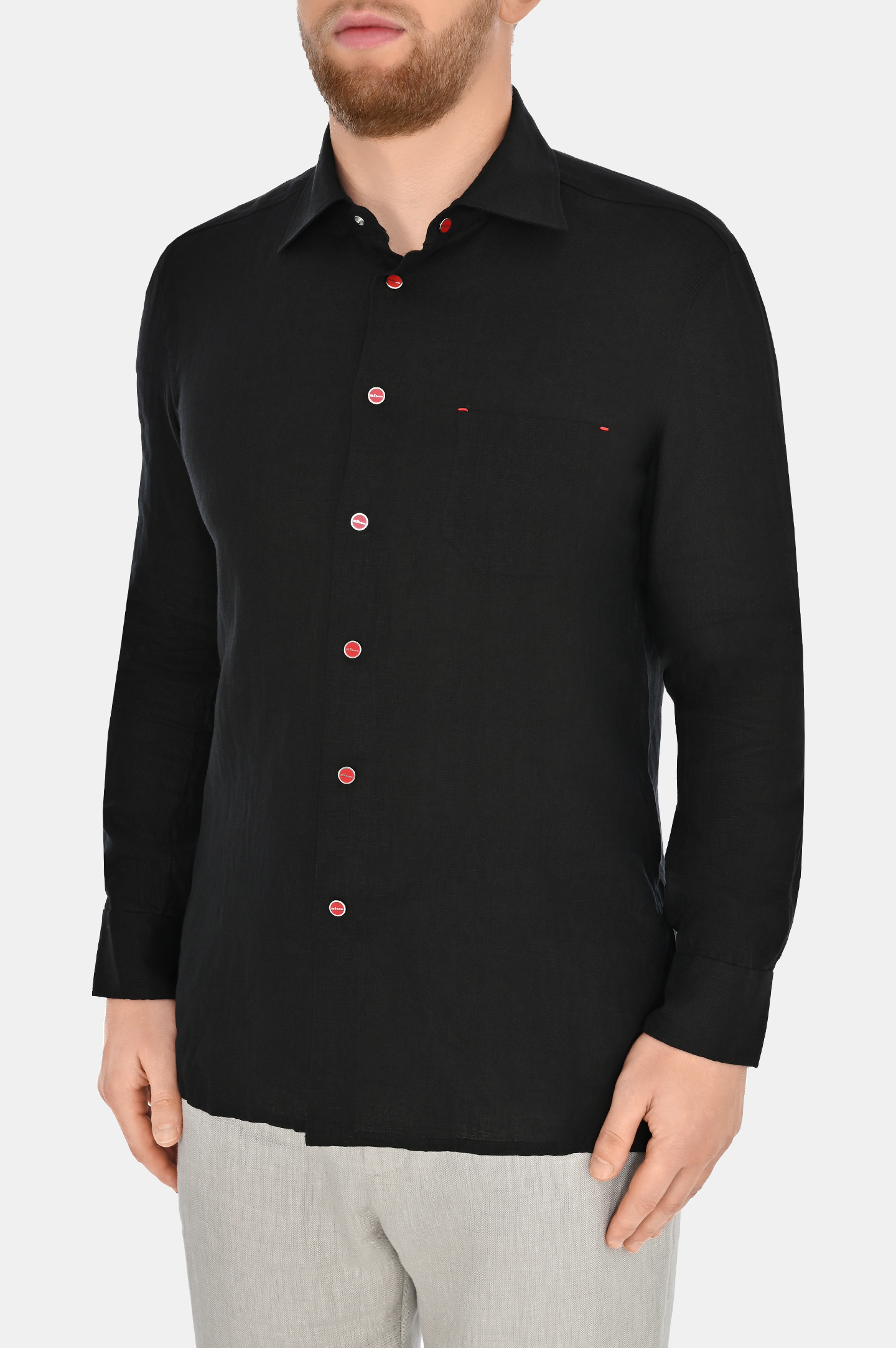 Рубашка из льна на кнопках KITON UMCNERPH088381, цвет: Черный, Мужской