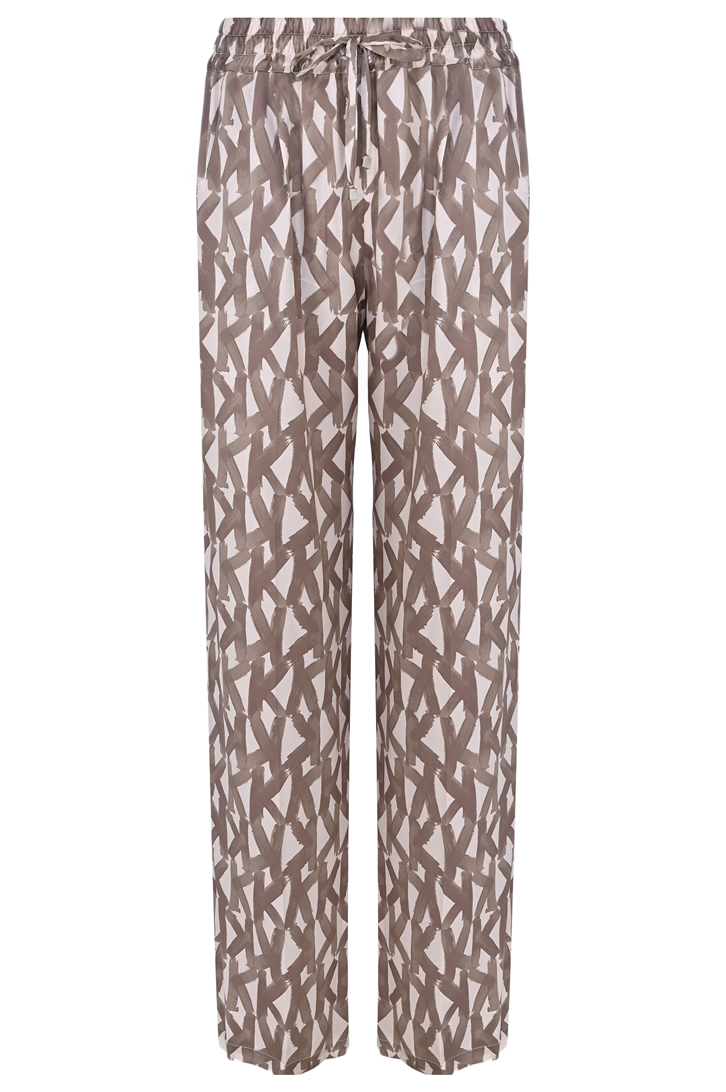 Широкие шелковые брюки с принтом KITON D48122K0978C1, цвет: Бежевый, Женский