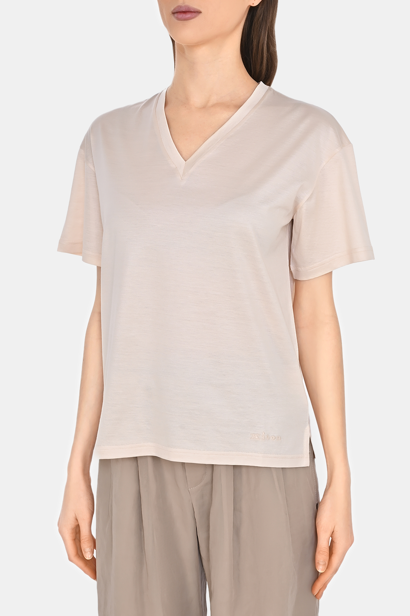 Футболка KITON D59420K0925F0, цвет: Светло-бежевый, Женский