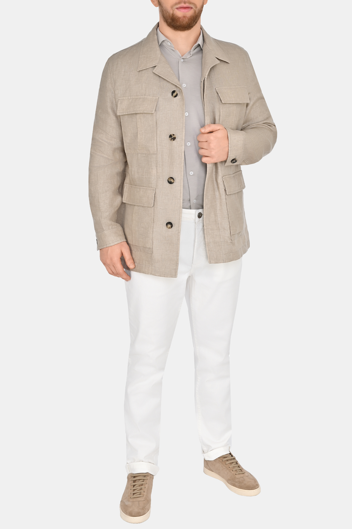 Куртка из льна с карманами LORO PIANA FAN5147, цвет: Светло-бежевый, Мужской