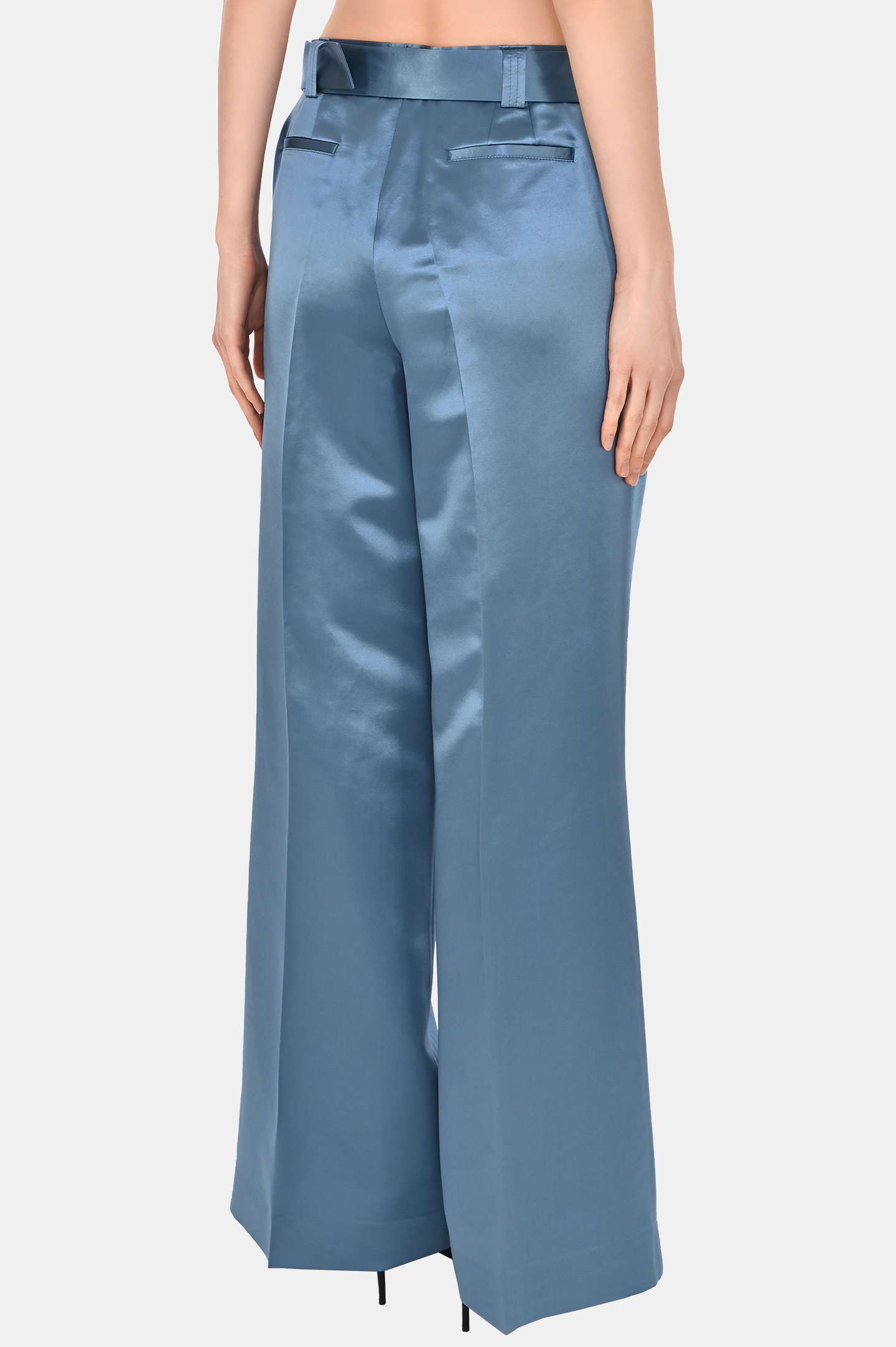 Широкие брюки из шерсти и шелка с ремнем JACOB LEE WWP056SS, цвет: Голубой, Женский