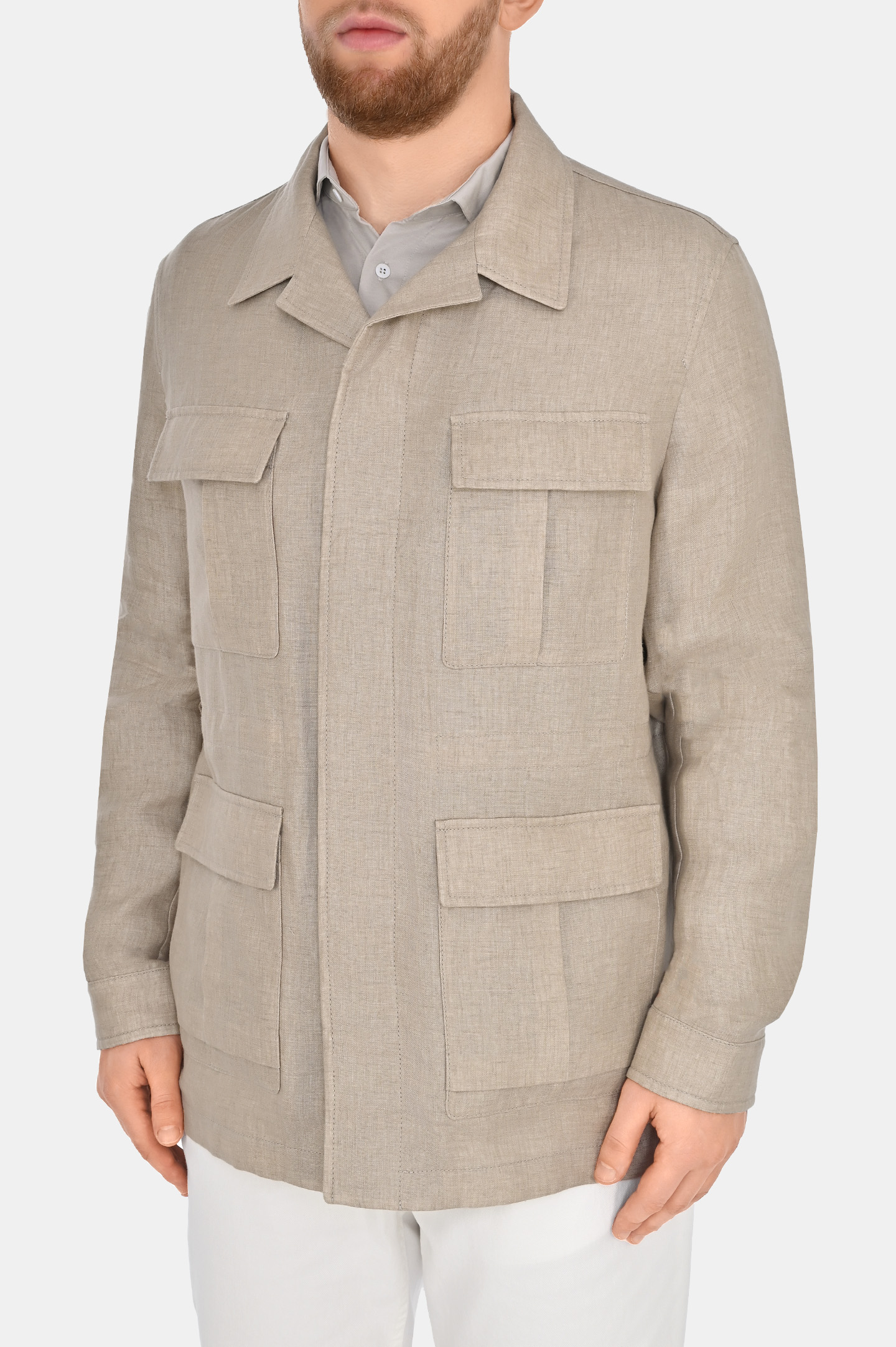 Куртка из льна с карманами LORO PIANA FAN5147, цвет: Светло-бежевый, Мужской