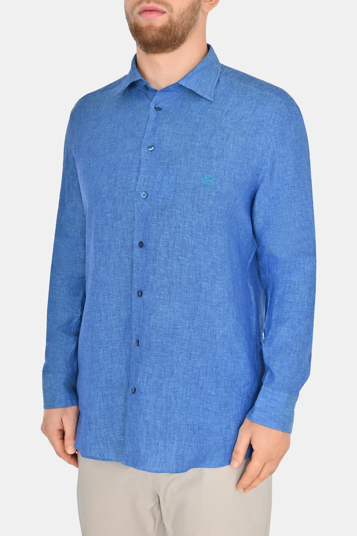 Рубашка из льна ETRO MRIB0002 99TU3D1, цвет: Синий, Мужской