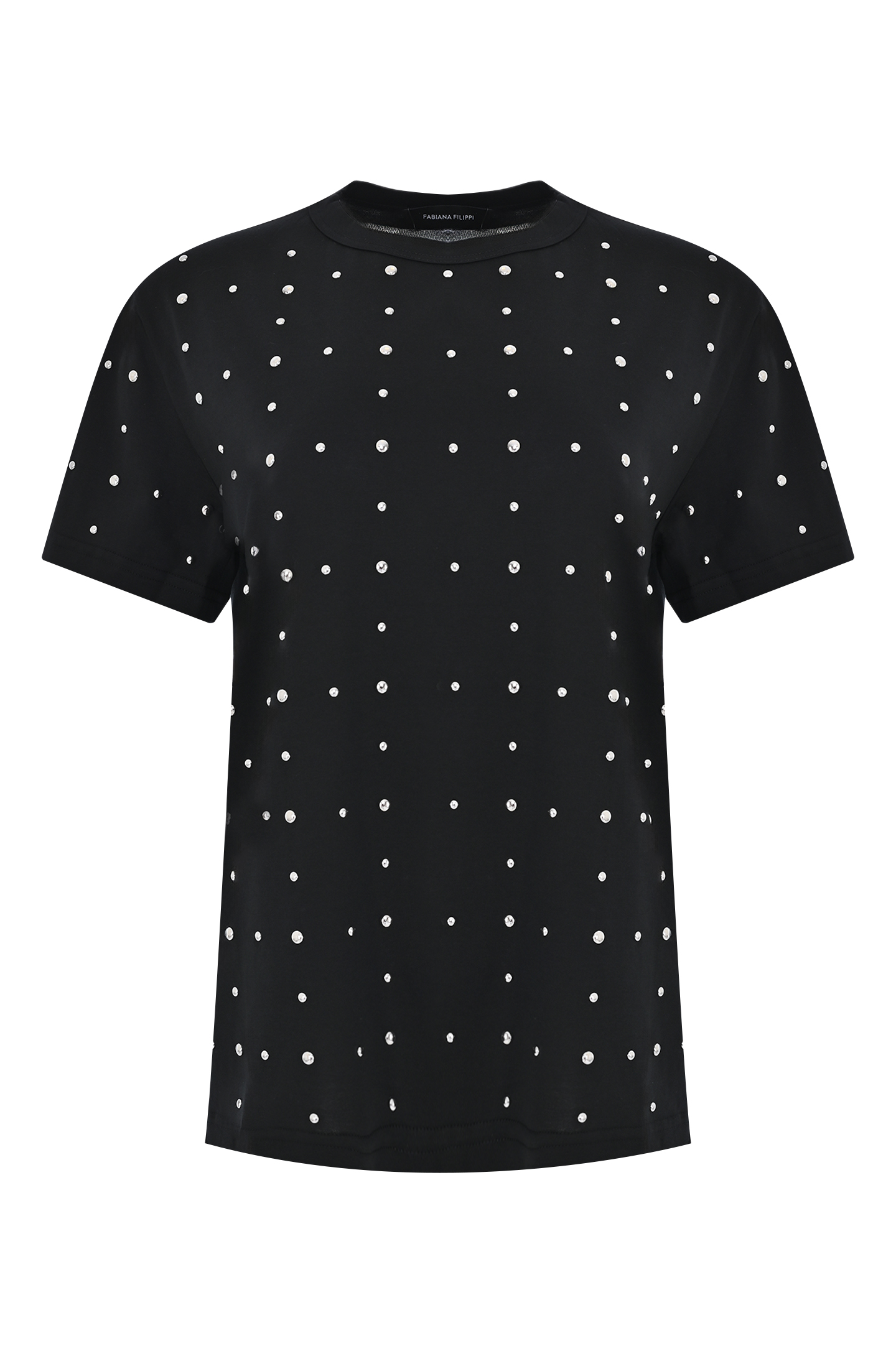 Хлоковая футболка со стразами FABIANA FILIPPI JED274F445H484, цвет: Черный, Женский