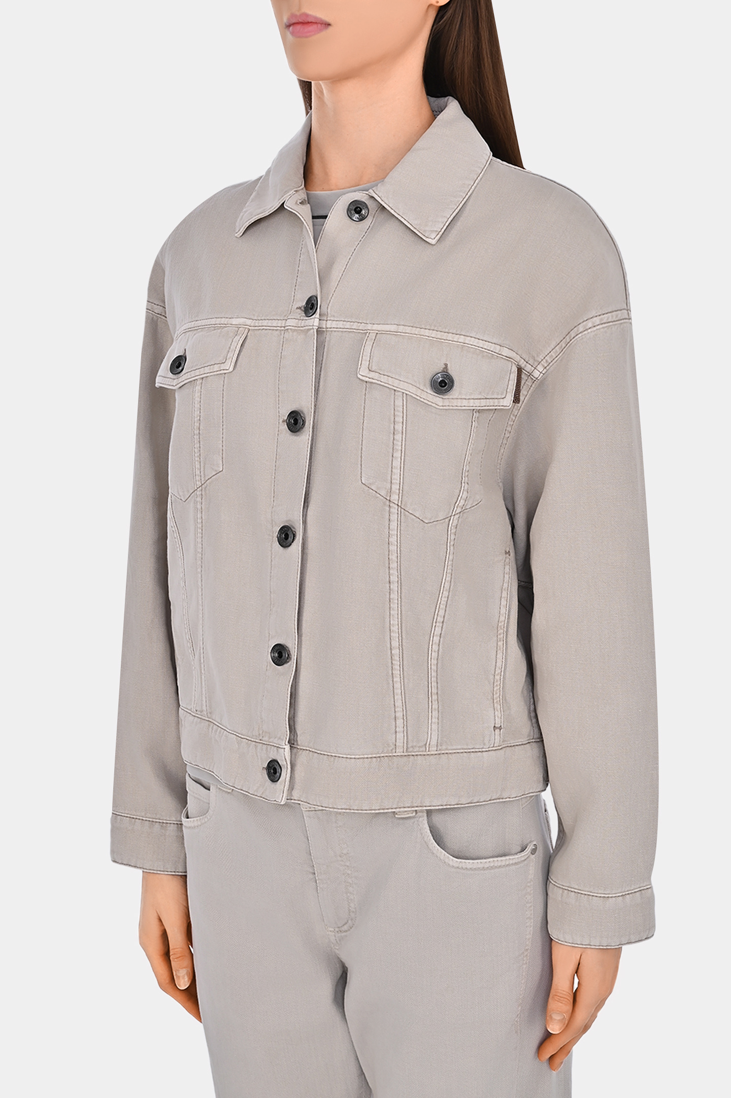 Джинсовая куртка с карманами BRUNELLO  CUCINELLI ML9962994, цвет: Светло-бежевый, Женский