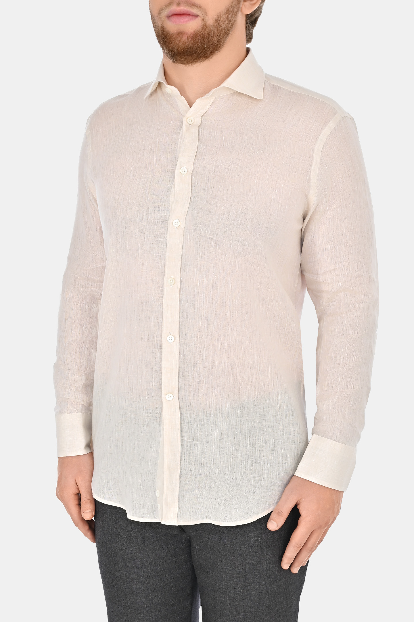 Льняная классическая рубашка CANALI GL03099 L7B1, цвет: Светло-бежевый, Мужской