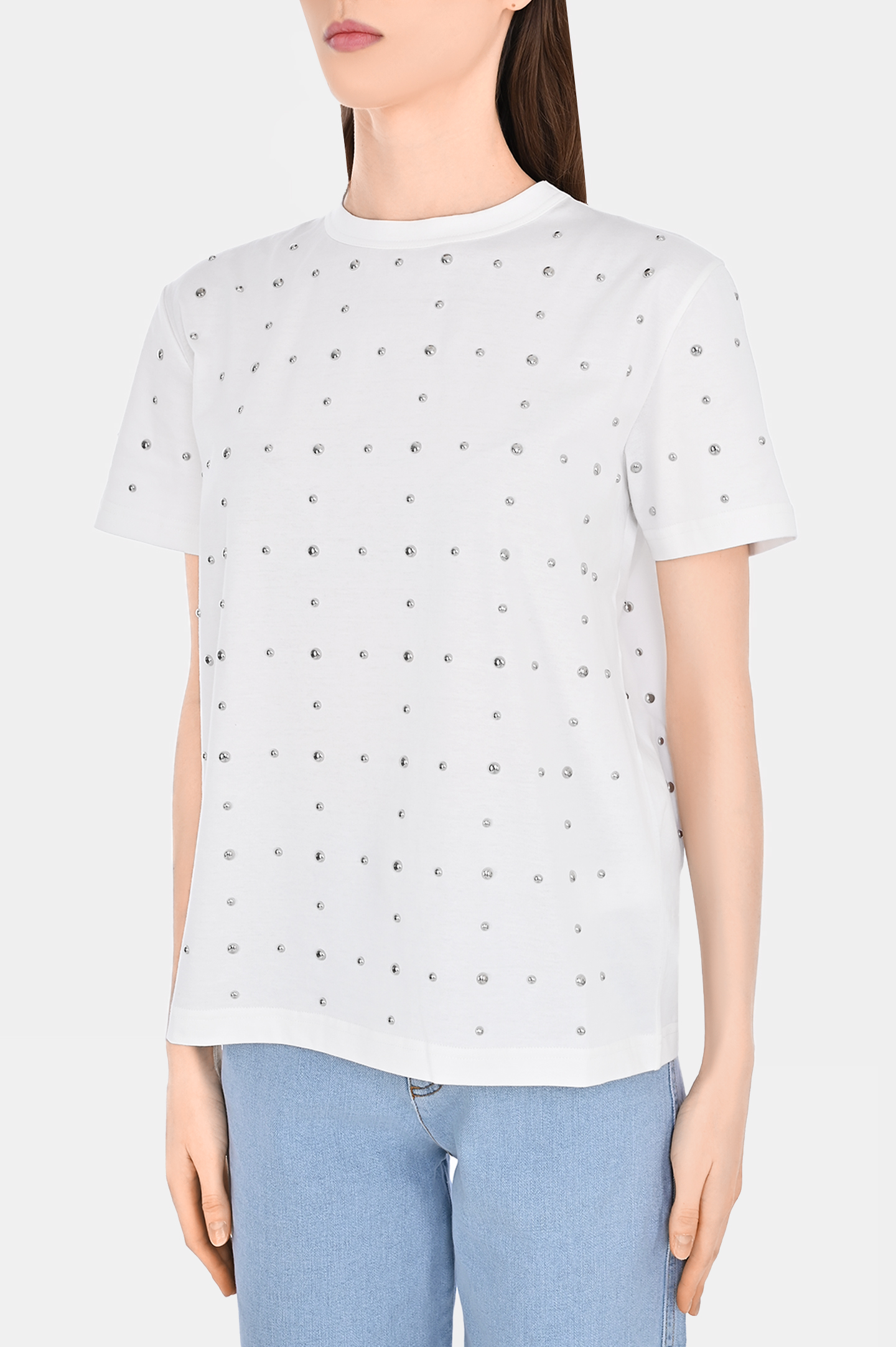 Хлоковая футболка со стразами FABIANA FILIPPI JED274F445H484, цвет: Белый, Женский
