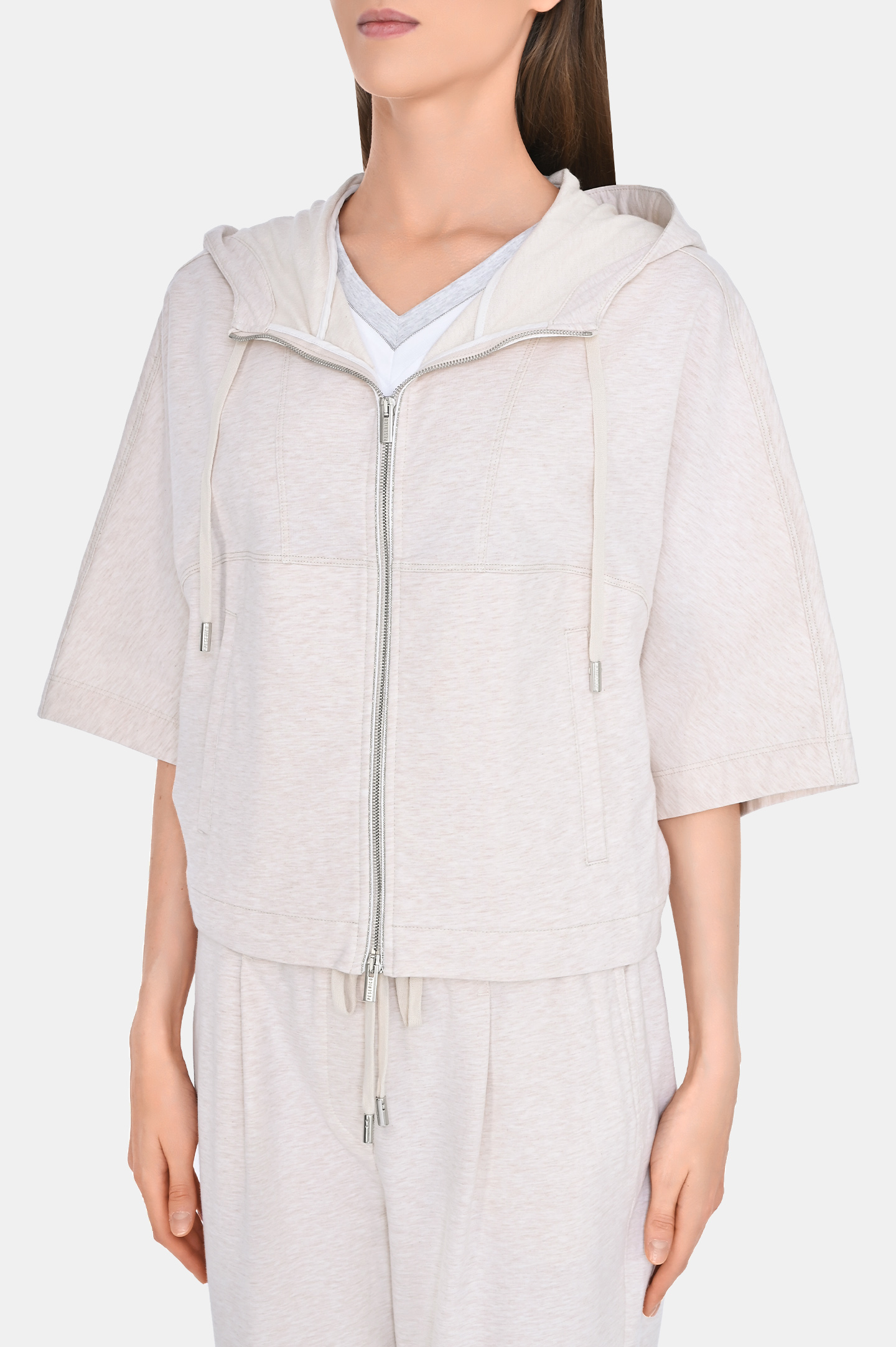 Спортивная куртка из хлопка и эластана PESERICO S12513J0 02379, цвет: Светло-бежевый, Женский