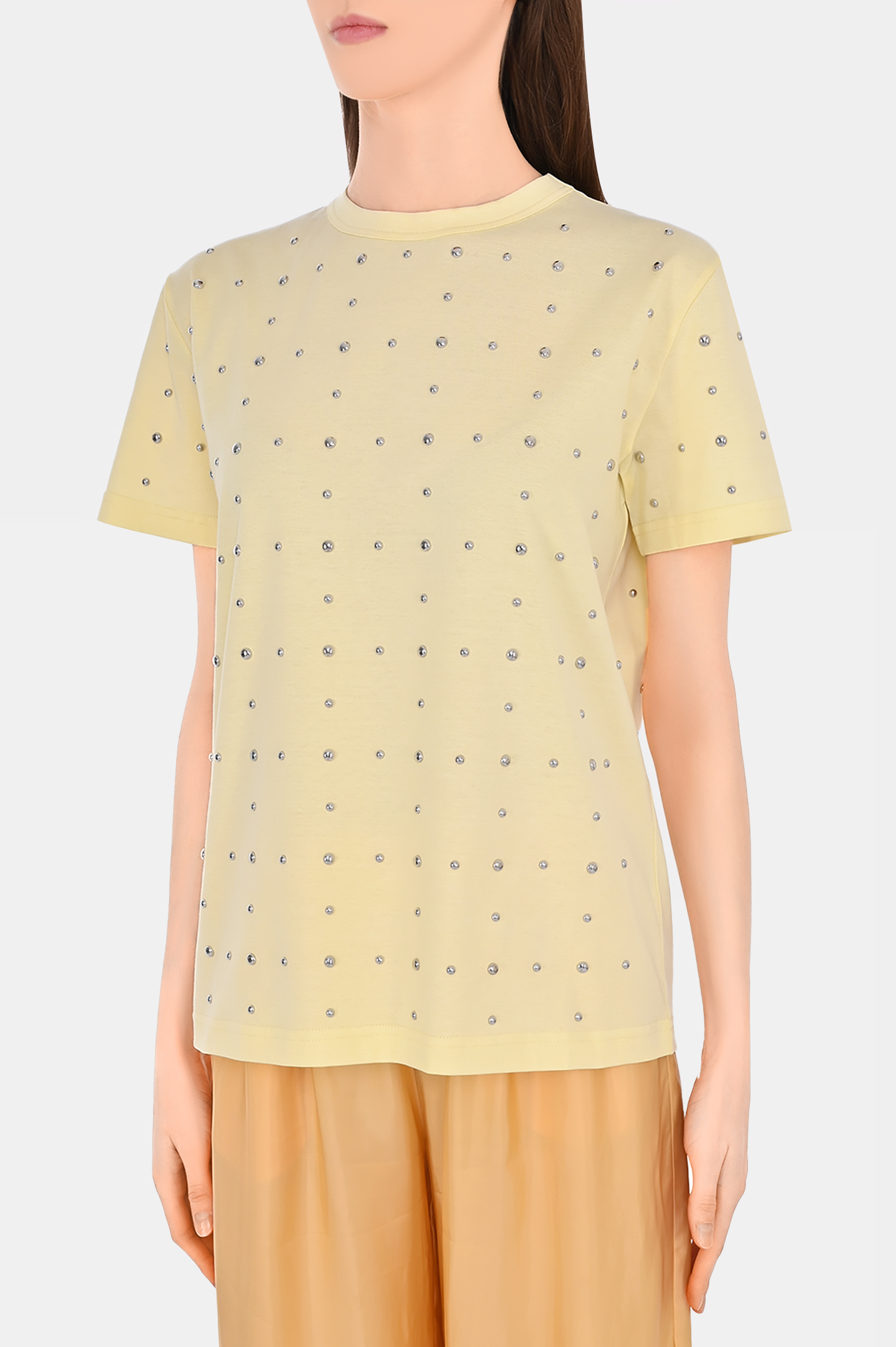 Хлоковая футболка со стразами FABIANA FILIPPI JED274F445H484, цвет: Желтый, Женский