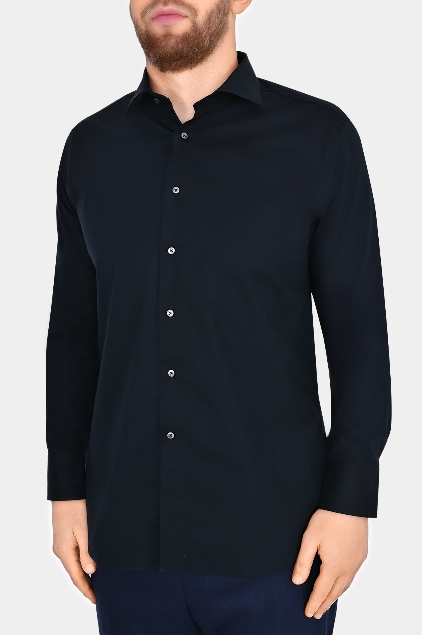 Рубашка из хлопка и эластана CANALI GD02832 7C3/1, цвет: Темно-синий, Мужской