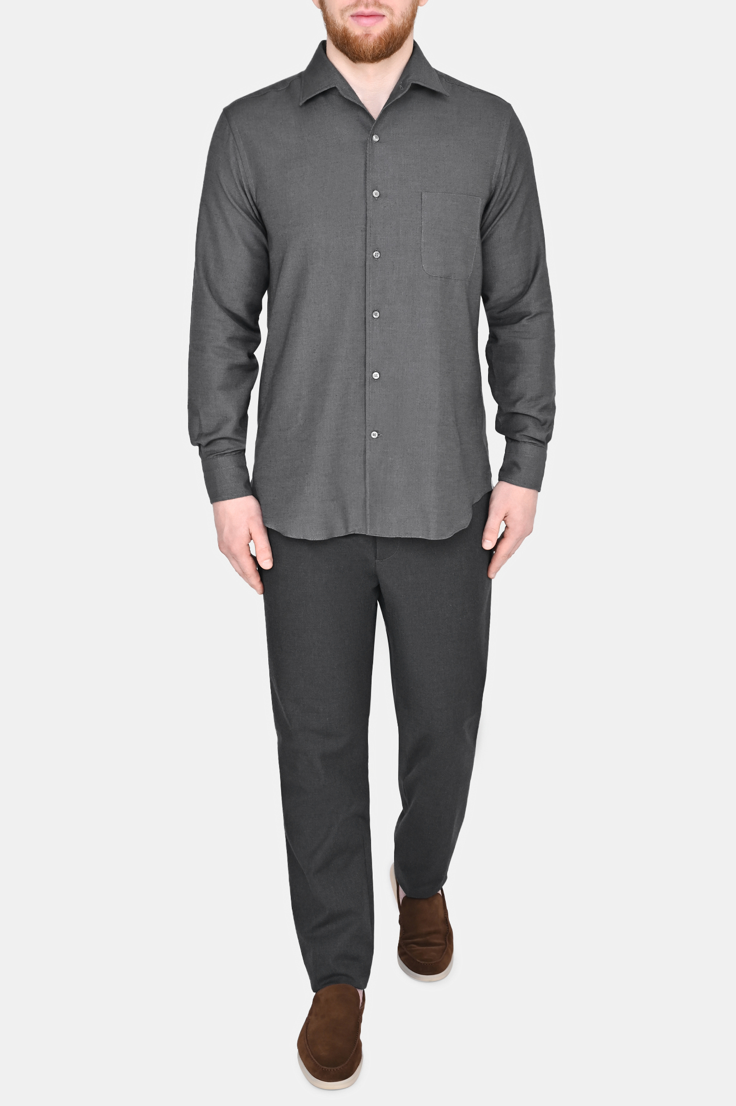 Рубашка LORO PIANA FAM5263, цвет: Серый, Мужской