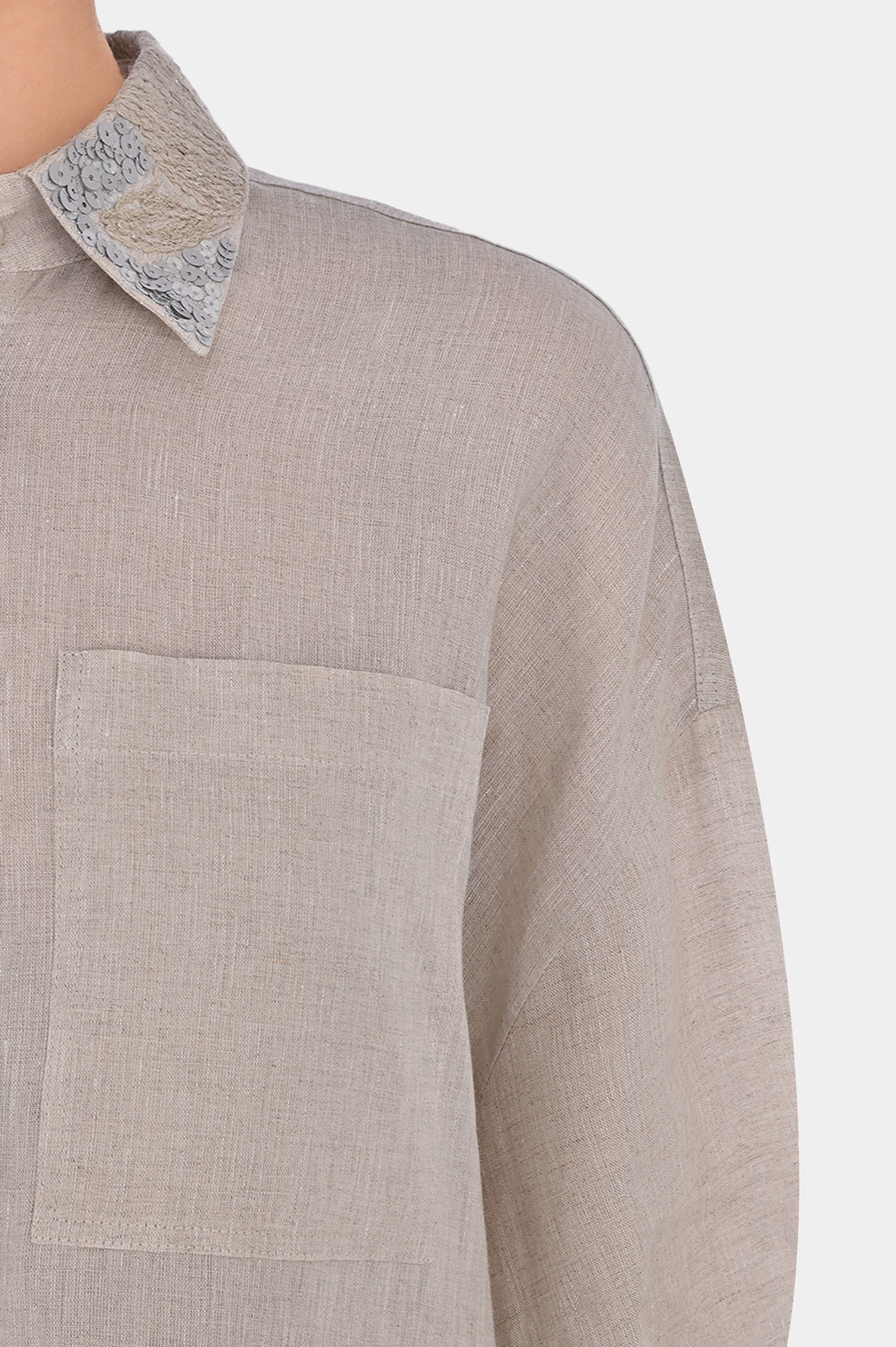 Льняная рубашка свободного кроя с пайетками BRUNELLO  CUCINELLI MB650NP226, цвет: Светло-бежевый, Женский