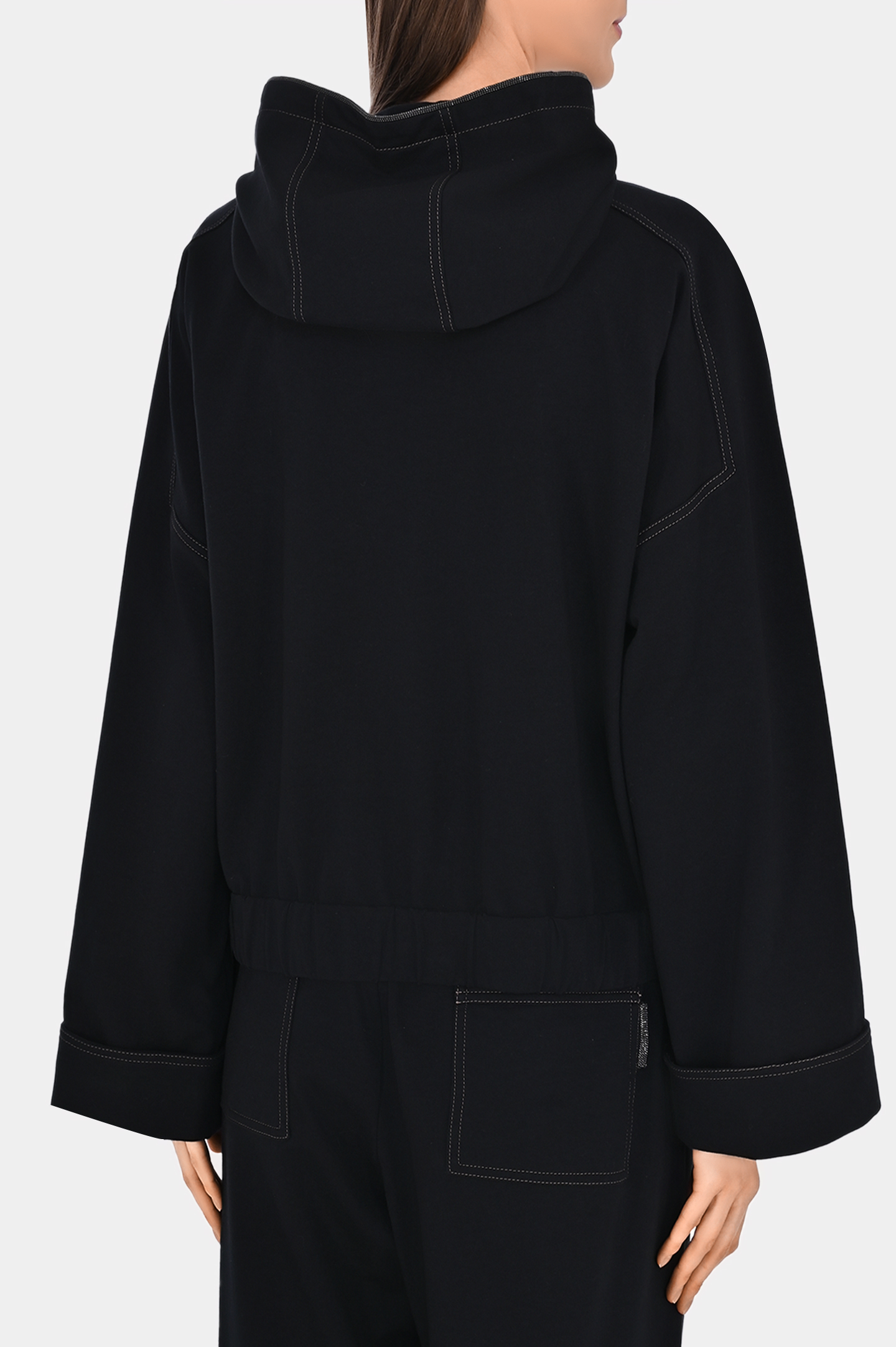 Куртка с капюшоном свободного кроя с карманами BRUNELLO  CUCINELLI MH827EM616, цвет: Черный, Женский